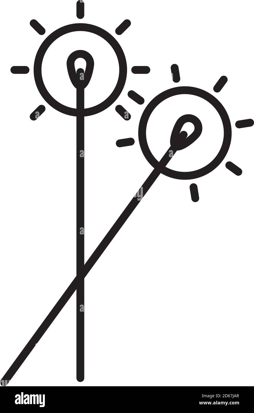 diwali Sparkle Sticks Symbol über weißem Hintergrund, Linienstil, Vektor-Illustration Stock Vektor