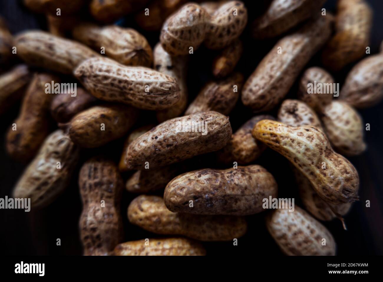 Eine Nahaufnahme von nassen Erdnüssen Muschelgruppe isoliert auf Boden Stockfoto
