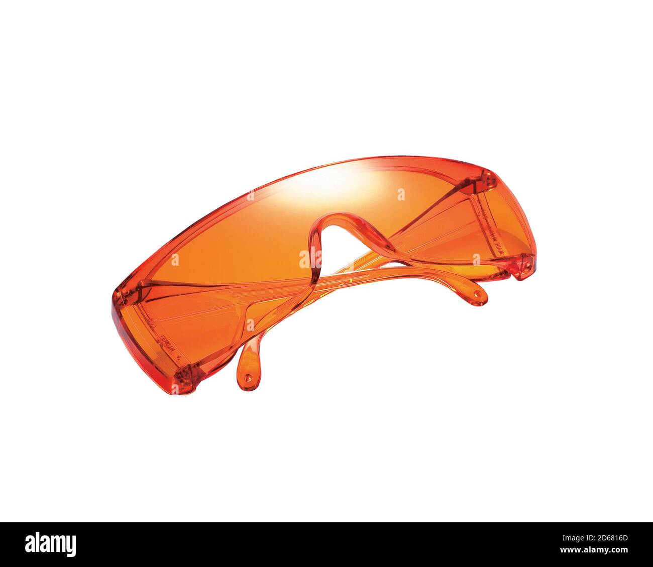 Schutzbrille in orange auf weißem Hintergrund Stockfoto
