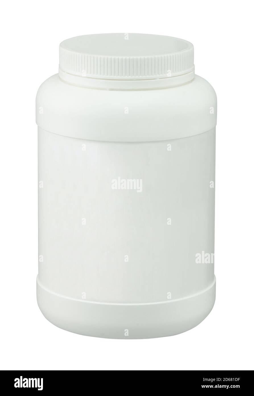 Weißer Kunststoffbehälter auf weißem Hintergrund Stockfoto