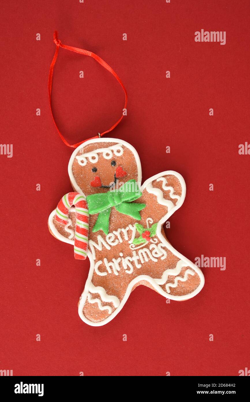 Frohe Weihnachten Lebkuchen Mann Baum Dekoration Stockfoto