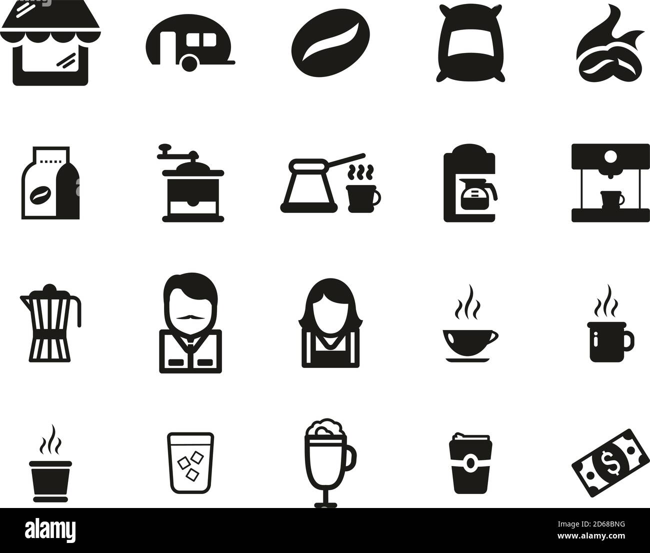 Coffee Shop Icons Black & White Set Big Stock Vektor