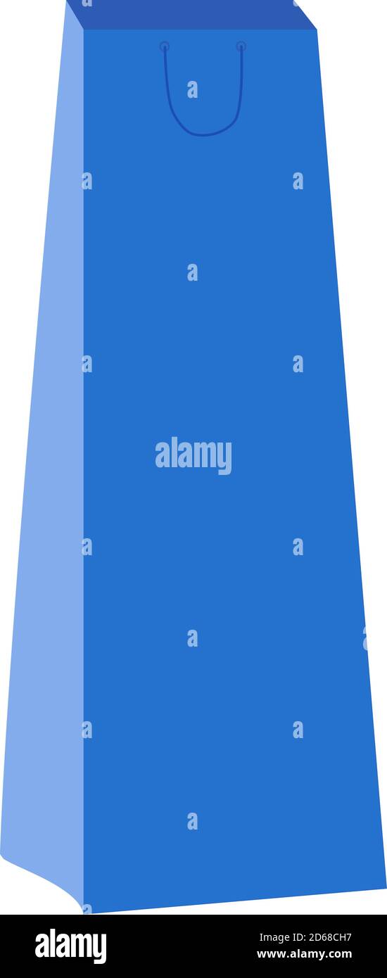 Eine einfache Vektordarstellung einer blauen Papier-Einkaufstasche, isoliertes Objekt auf weißem Hintergrund, umweltfreundliches Konzept Stock Vektor