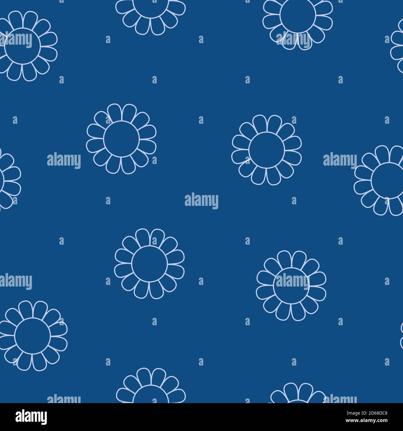 Wiederholen Muster von einfachen weißen Umriss Blumen auf dem klassischen blauen Hintergrund, abstrakte einfache florale Ornament Stock Vektor