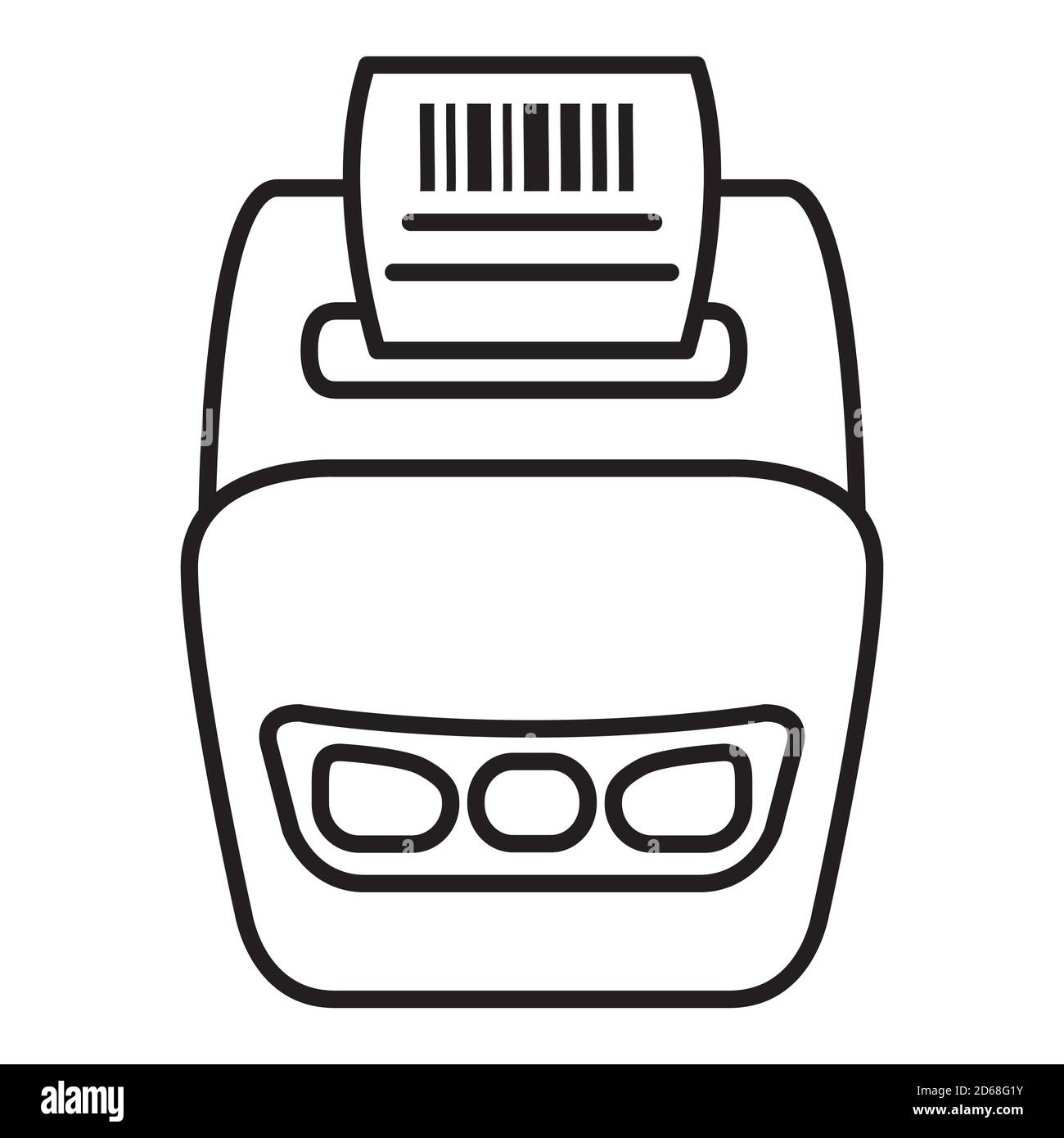 Barcode printer.Etikettendrucker Vektor flach Umriss Linie Symbol Geschäft. Stock Vektor