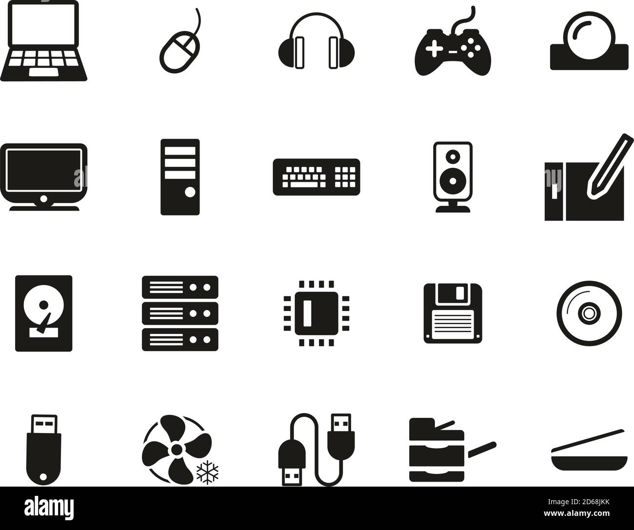 Computer-Hardware-Symbole Schwarz-Weiß-Set Groß Stock Vektor