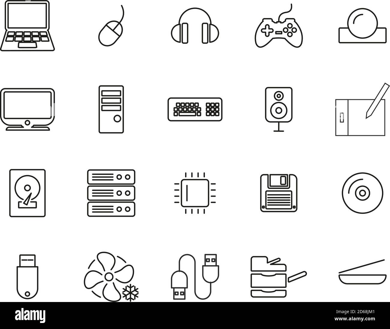 Computer-Hardware-Symbole Thin Line Set Groß Stock Vektor
