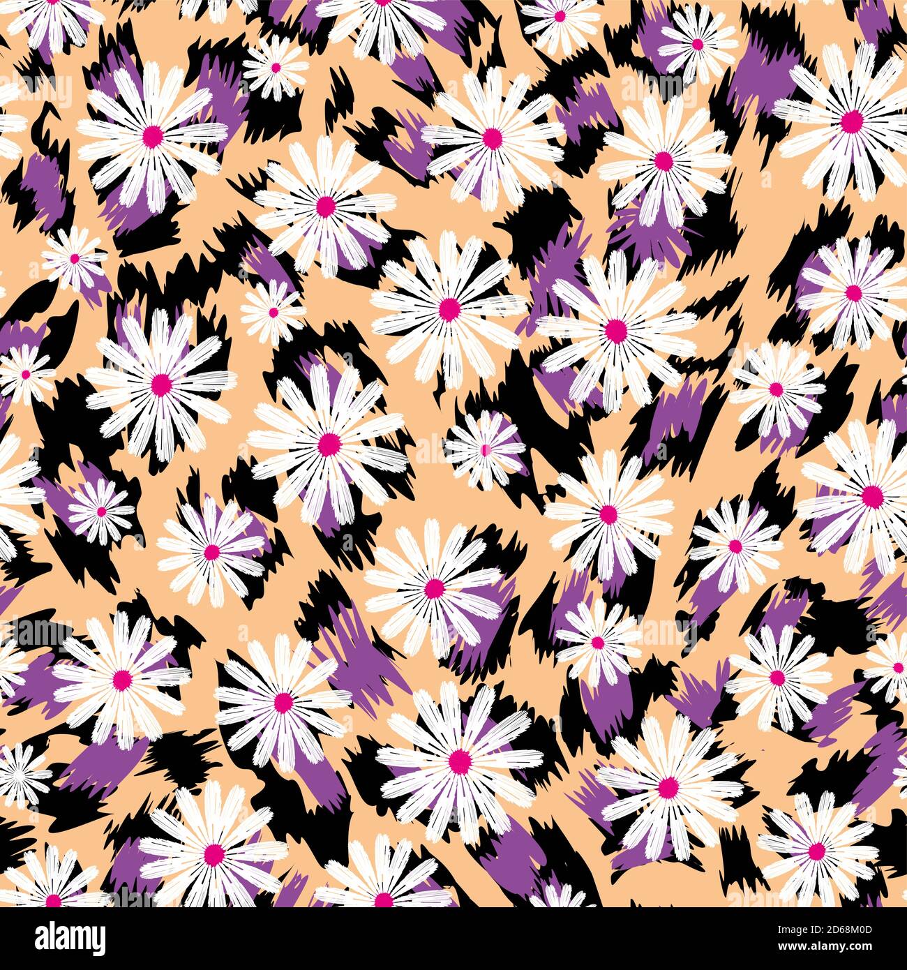 Vektor Blume nahtlos auf Leopardendruck Hintergrund. Durchgängiges Design für die Textilindustrie Stock Vektor