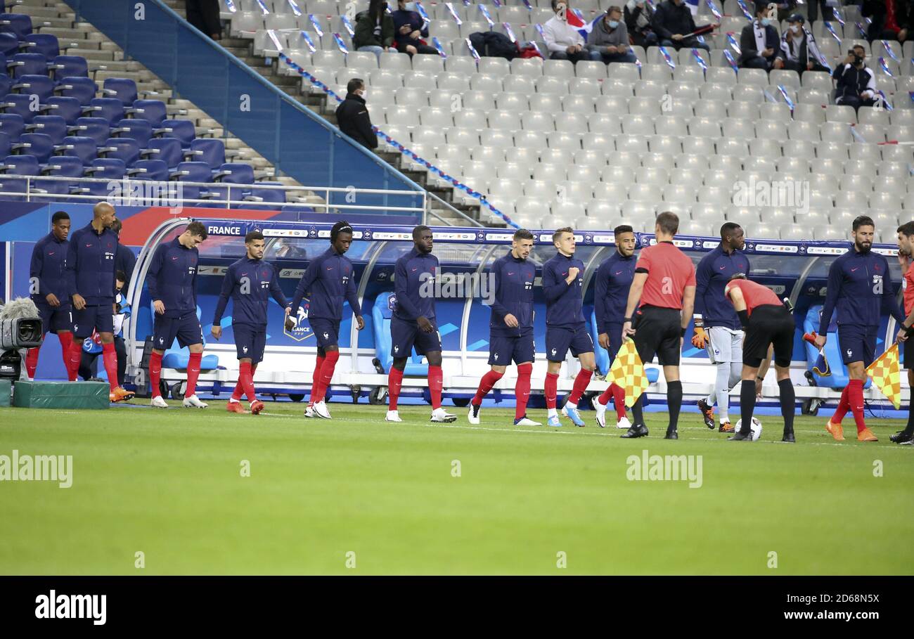 eam France betritt den Platz während des Freundschaftsspiels zwischen Frankreich und der Ukraine am 7. Oktober 2020 im Stade de France in Saint-Denis, Stockfoto