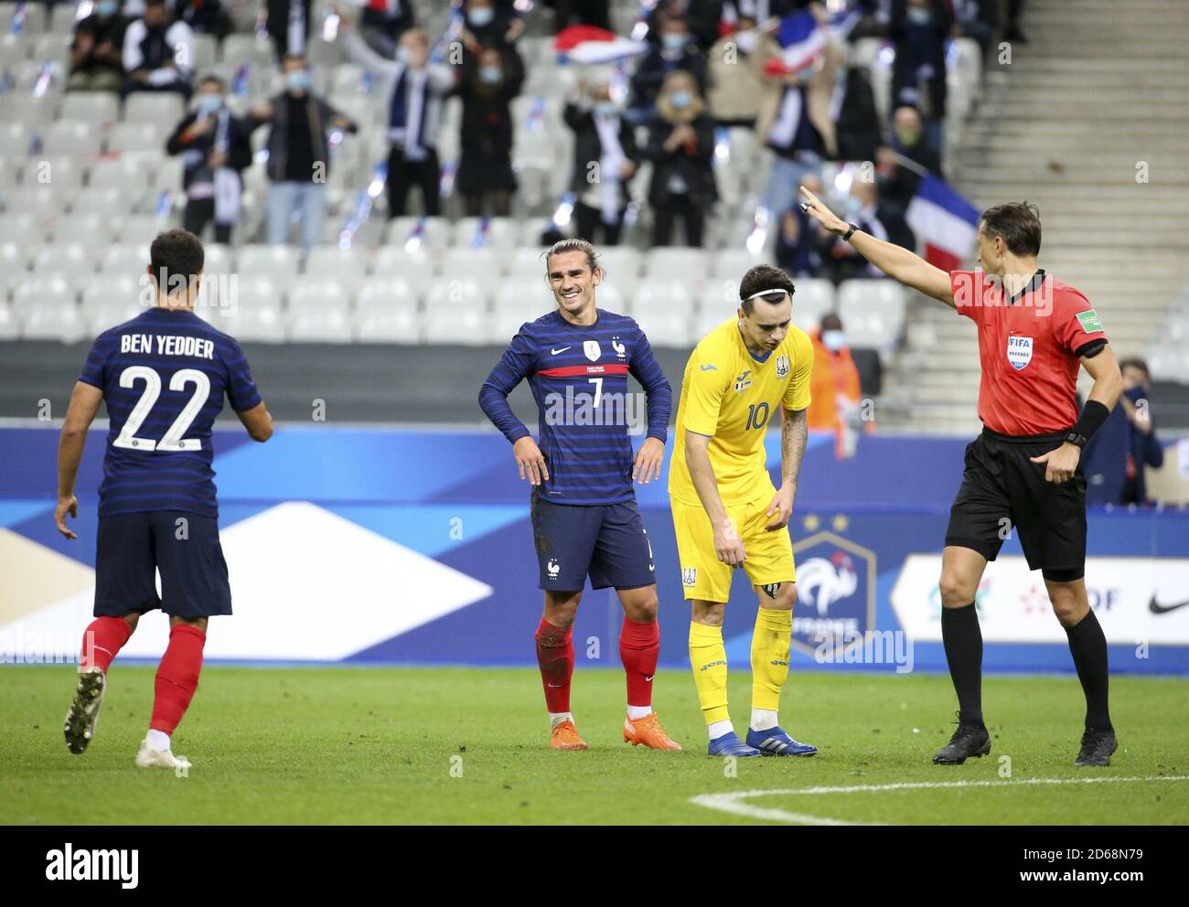 Ntoine Griezmann aus Frankreich feiert sein Tor beim internationalen Freundschaftsspiel-Fußballspiel zwischen Frankreich und der Ukraine am 7. Oktober 2020 bei Stockfoto