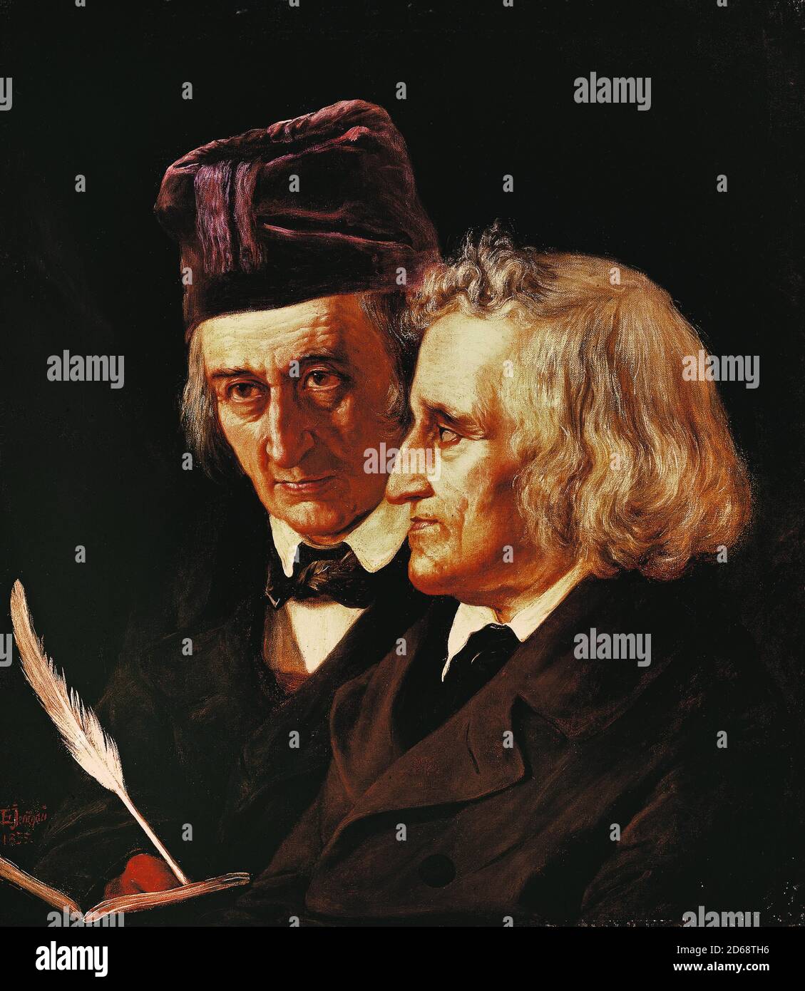 Titel: Portrait der Brüder Jacob und Wilhelm Grimm Ersteller: Elisabeth Maria Anna Jerichau-Baumann Datum: 1855 Größe: 63x54 cms Medium: Öl auf Leinwand Ort: Alte Nationalgalerie, Berlin, Deutschland Stockfoto