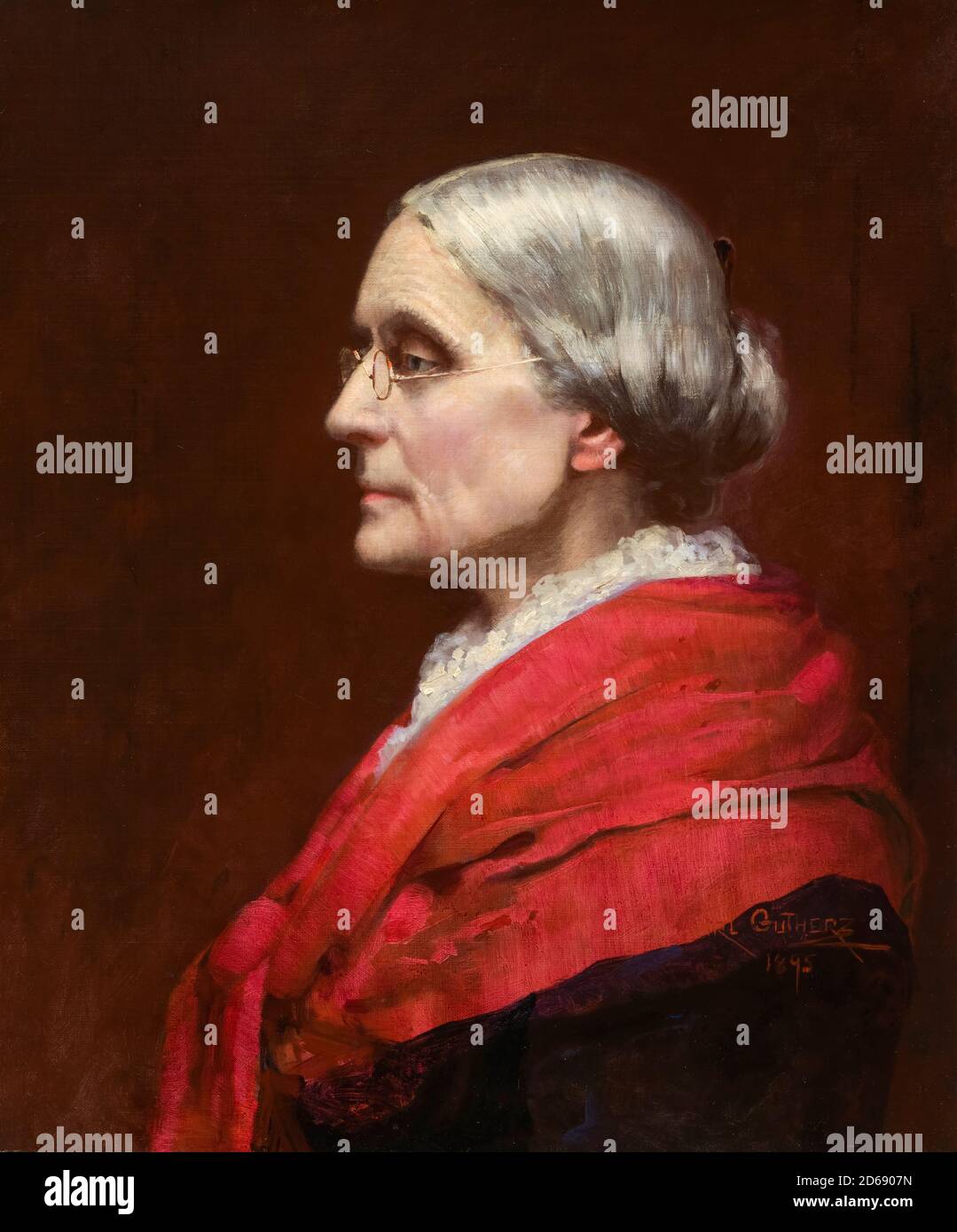Susan B. Anthony (1820-1906), amerikanische Sozialreformerin, Frauenrechtlerin in der Frauenwahlbewegung, Portraitmalerei von Carl Gutherz, 1895 Stockfoto
