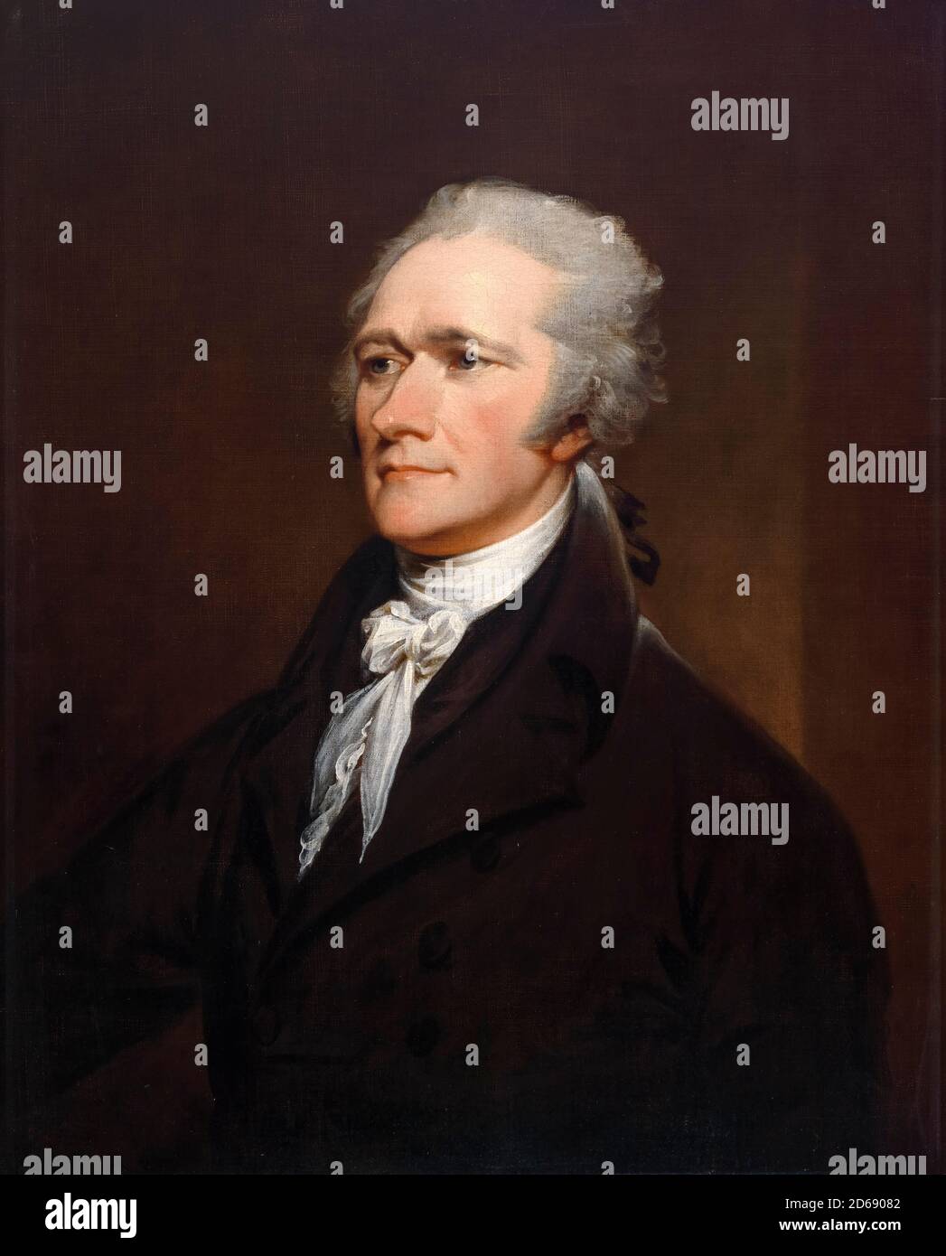 Alexander Hamilton (1755 oder 1757-1804), amerikanischer Staatsmann, Politiker, Militärkommandant, Bankier und Ökonom. Er war einer der Gründungsväter der Vereinigten Staaten, Porträtmalerei von John Trumbull, 1806 Stockfoto