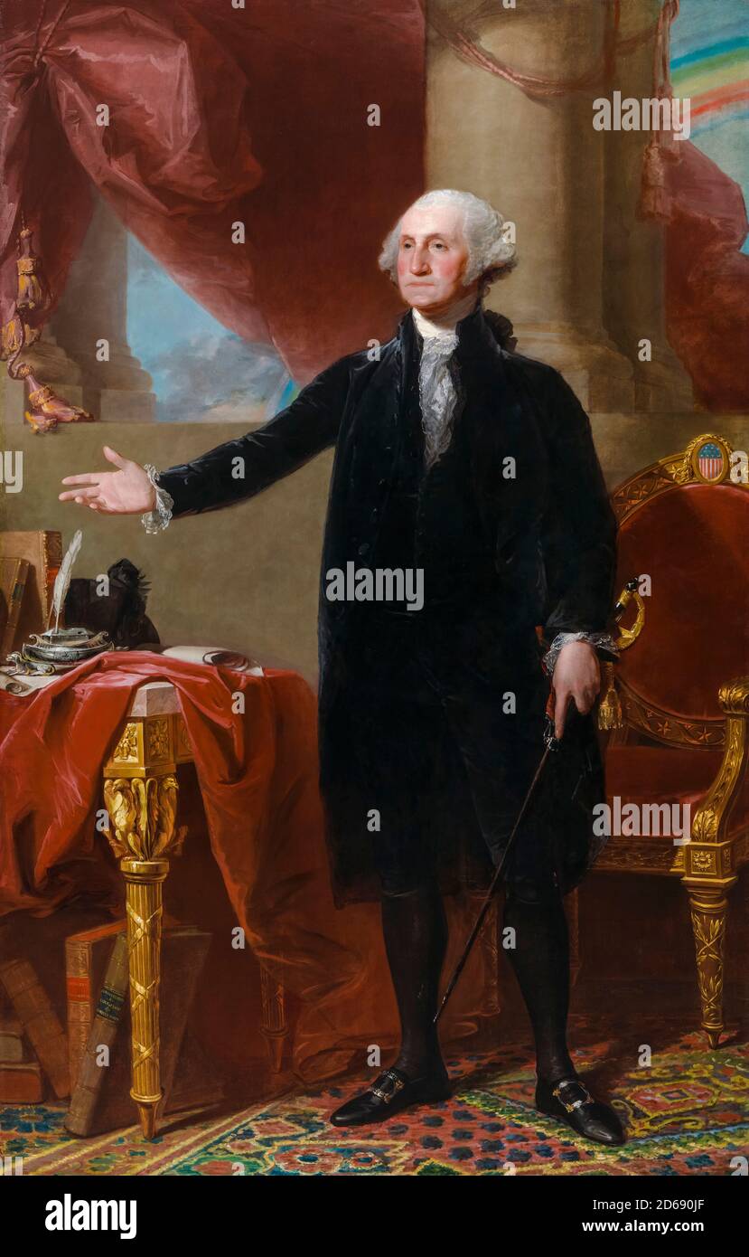 George Washington (1732-1799), 1. Präsident der Vereinigten Staaten, das Lansdowne Portrait, Gemälde von Gilbert Stuart, 1796 Stockfoto