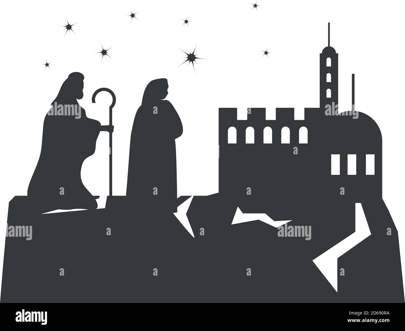 geburt, heilige Familie in bethlehem, traditionelle Feier religiöse Vektor Illustration Silhouette Stock Vektor