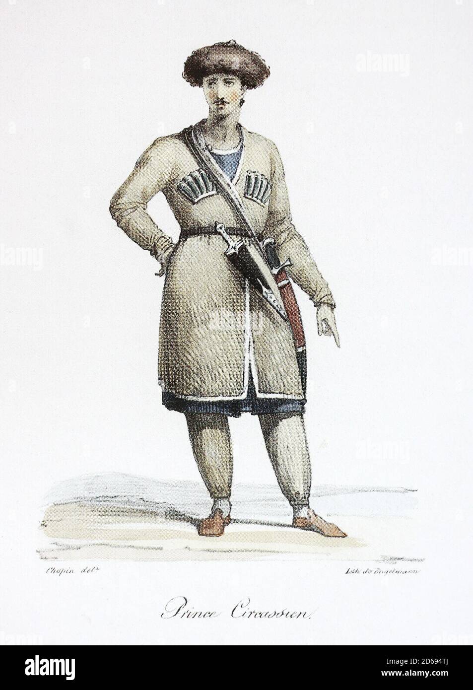 Tscherkessischer Prinz. Lithographie der 1820er Jahre. Stockfoto