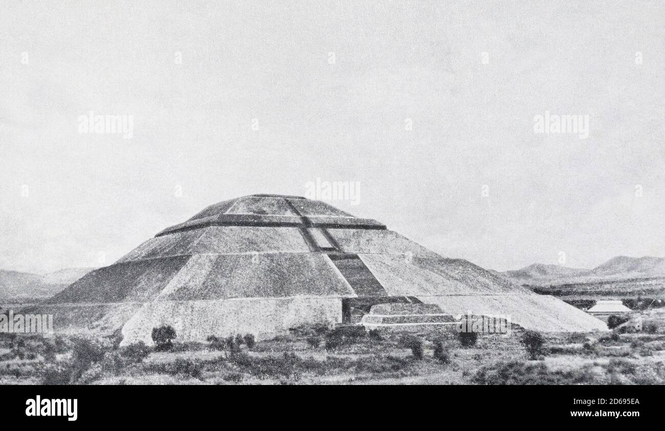 Die Sonnenpyramide in Mexiko im frühen 20. Jahrhundert. Stockfoto