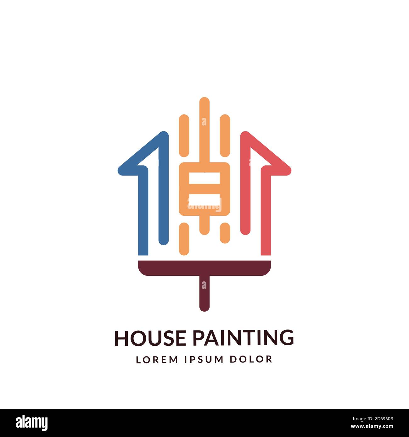 Hausreparatur, Färbung und Lackierung. Vektor-Logo Zeichen oder Emblem Design-Vorlage, isoliert auf weißem Hintergrund. Home Dekoration, Gebäude und restorati Stock Vektor