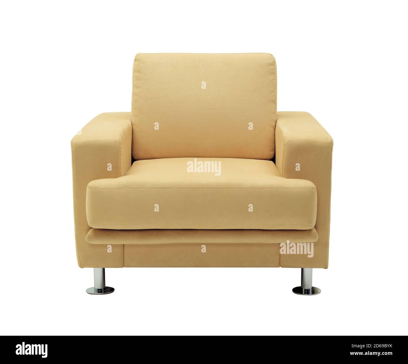 Gelb beige Sofa isoliert auf weißem Hintergrund Stockfoto