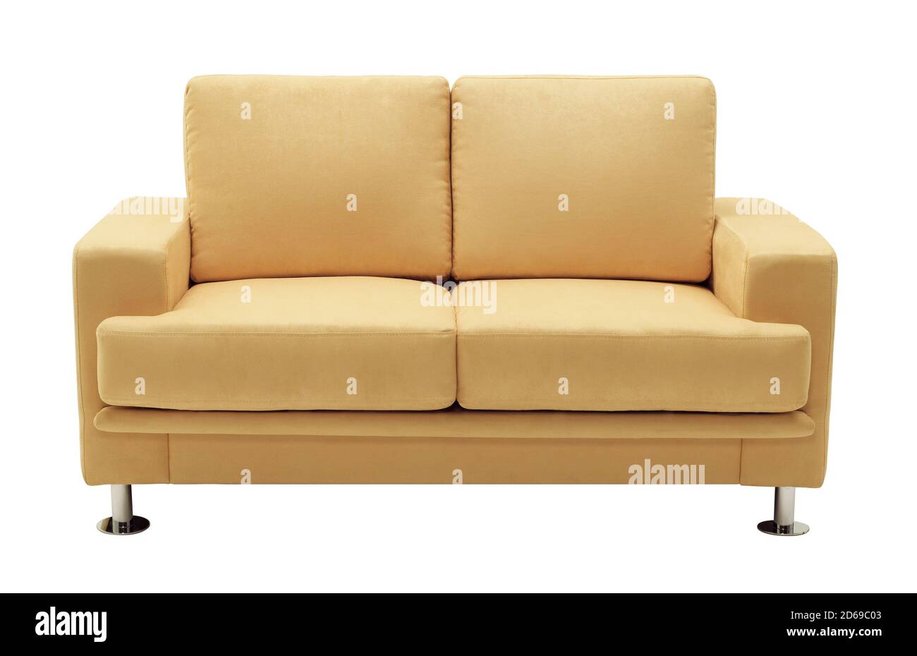 Gelb beige Sofa isoliert auf weißem Hintergrund Stockfoto
