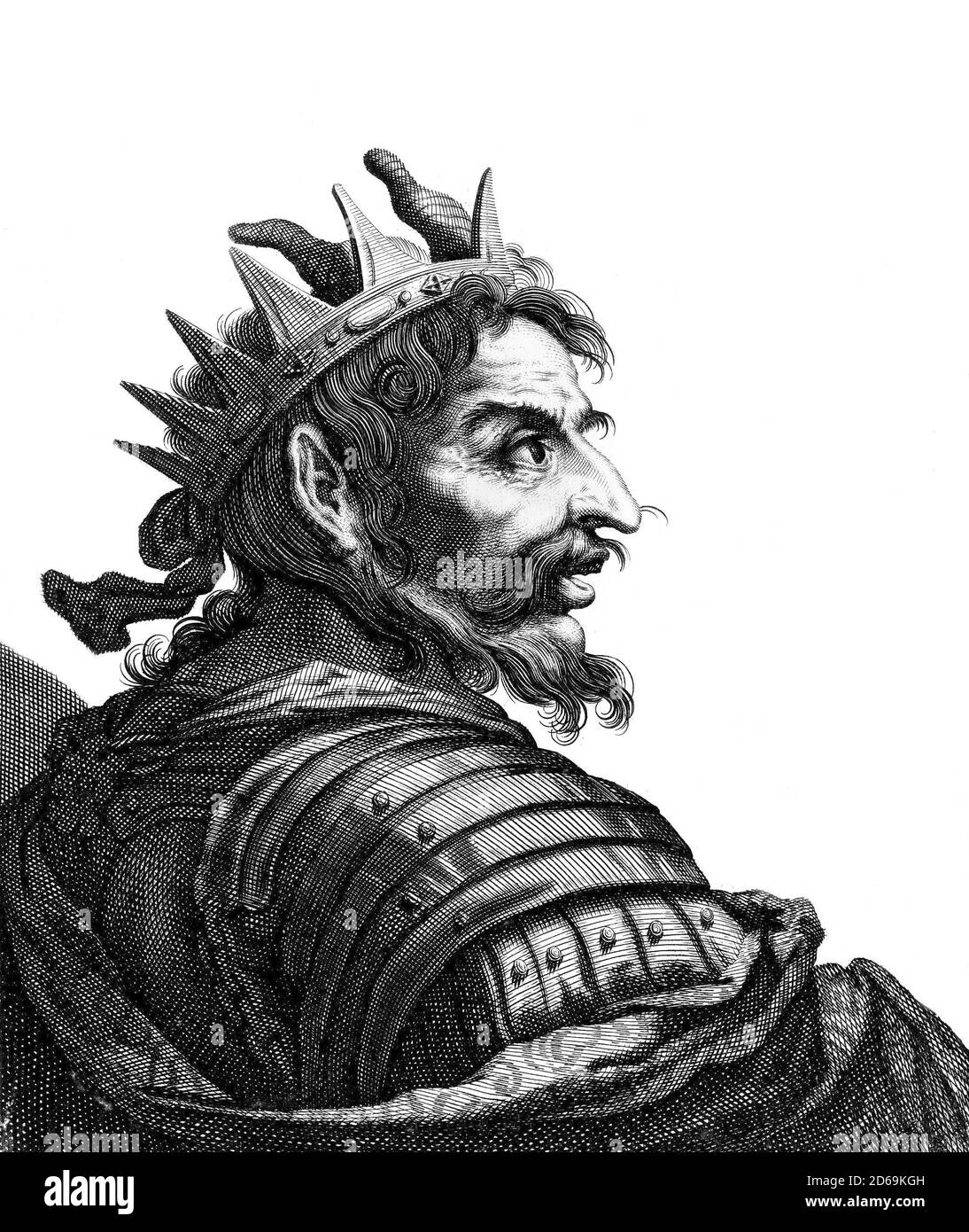 Attila der Hunne. Porträt von Attila ( c. 406–453), häufig Attila der Hunne genannt, Herrscher der Hunnen von 434 bis zu seinem Tod im März 453, Stich nach Claude Vignon, um 1610–1647 Stockfoto