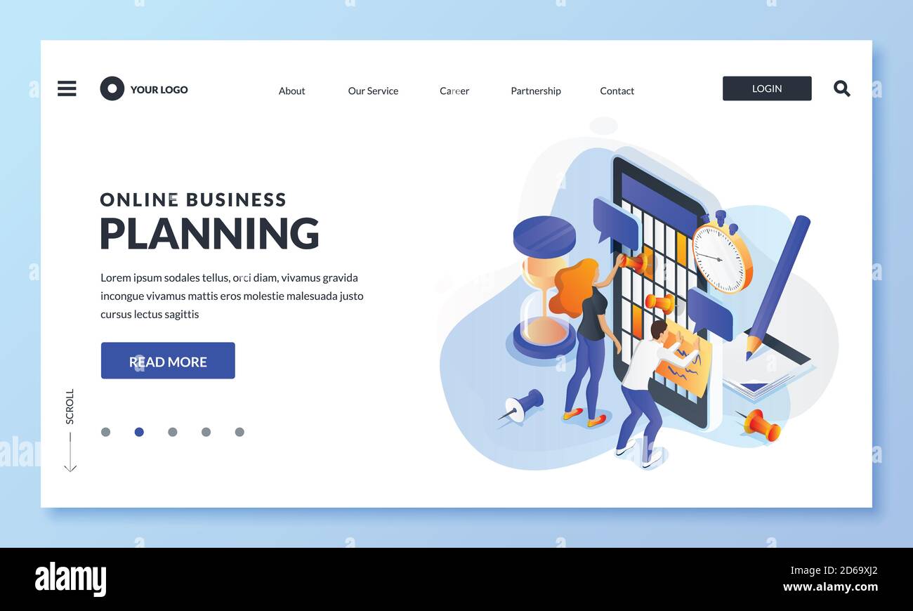 Online-Kalender App Business Arbeit Planung. Vektor-3d-isometrische Darstellung. Konzept des Zeitmanagements der Büroarbeit, Projektentwicklung proce Stock Vektor