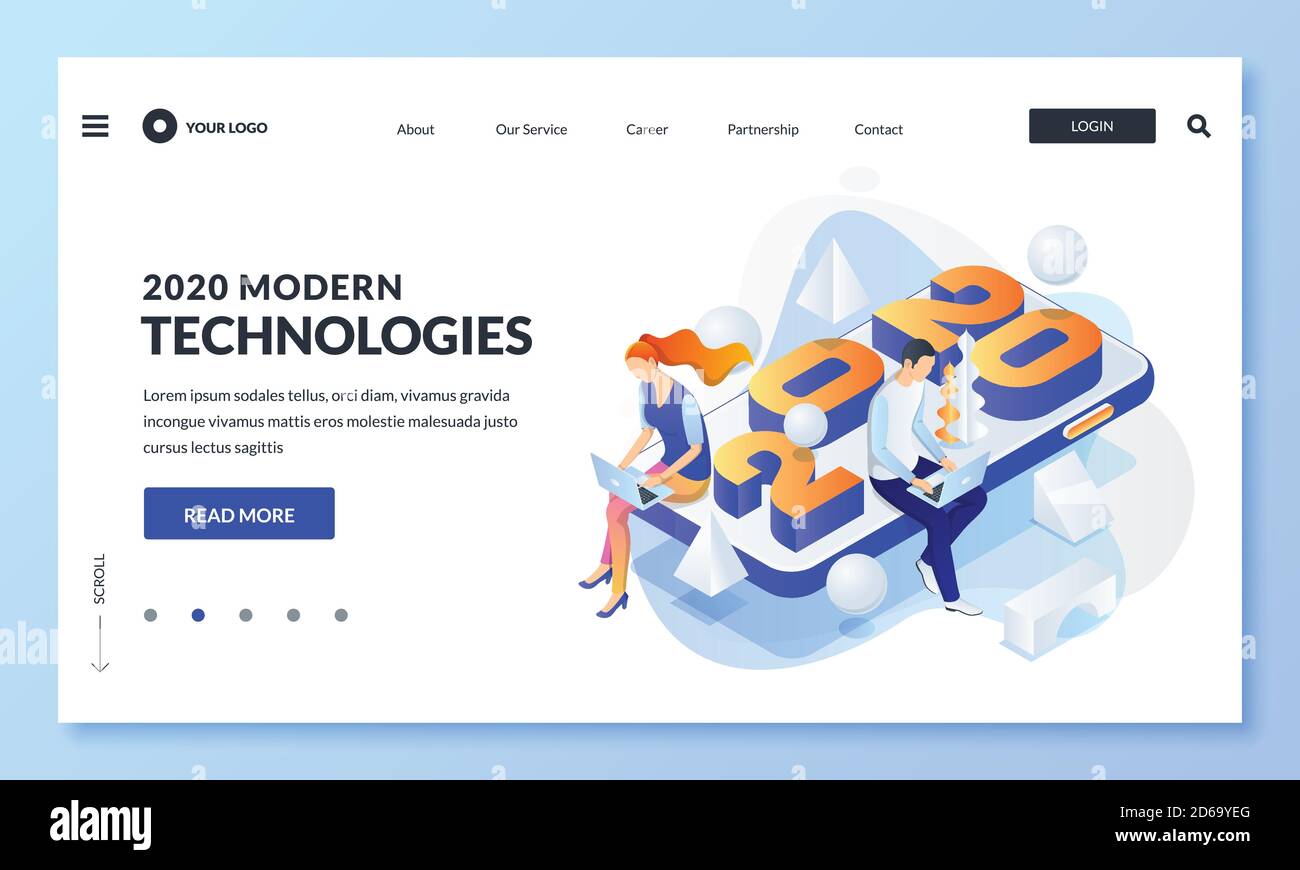 Moderne digitale Business-Technologien im neuen Jahr 2020. Vektor-3d-isometrische Darstellung. Innovationskonzept. Web-Landing-Page, Banner-Design-Vorlage Stock Vektor