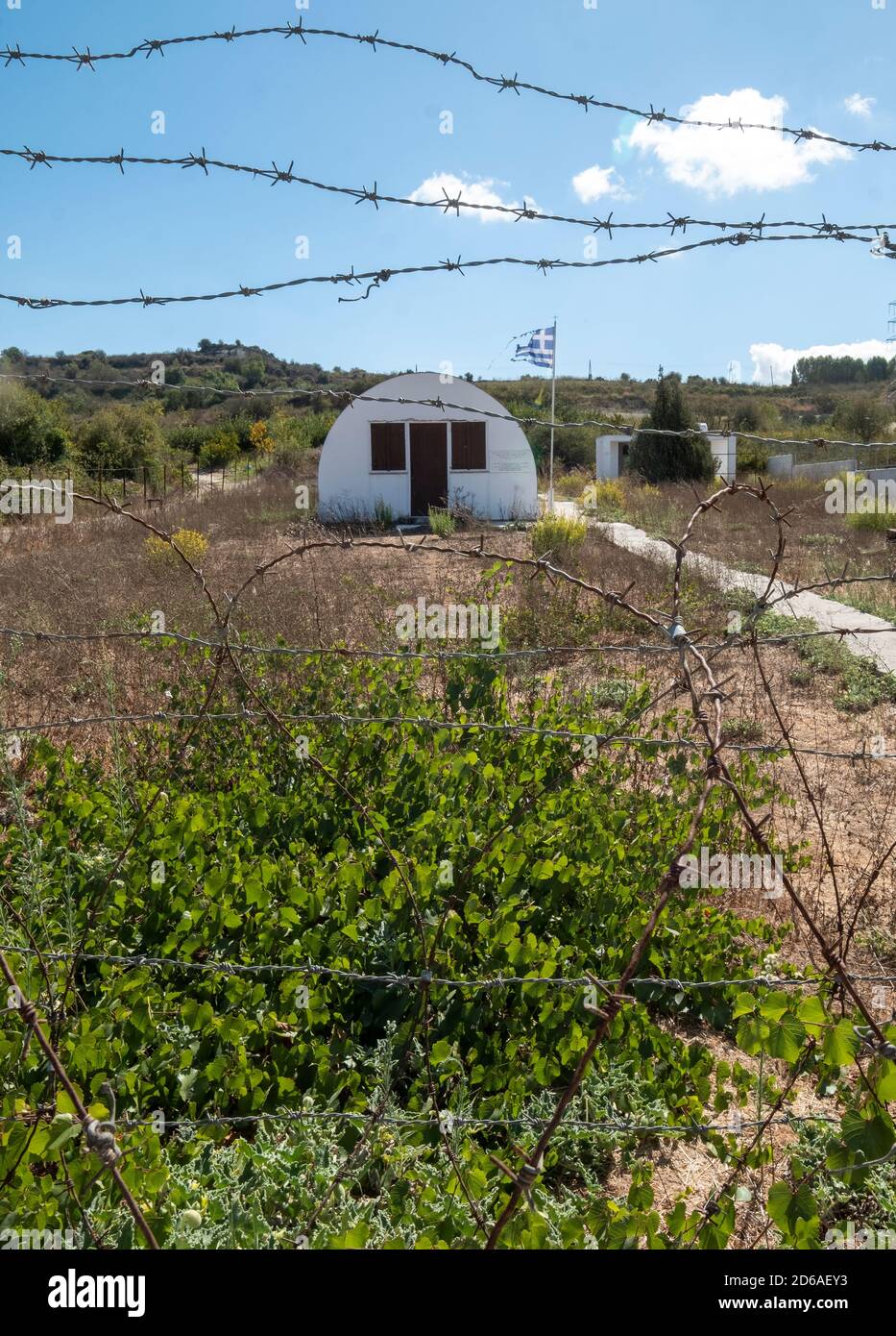 Polemi Konzentrationslager, das von den Briten gebaut wurde, um EOKA-Gefangene während des Kampfes Zyperns um die Unabhängigkeit von Großbritannien, 1955-59, zu beherbergen und zu verhören. Stockfoto