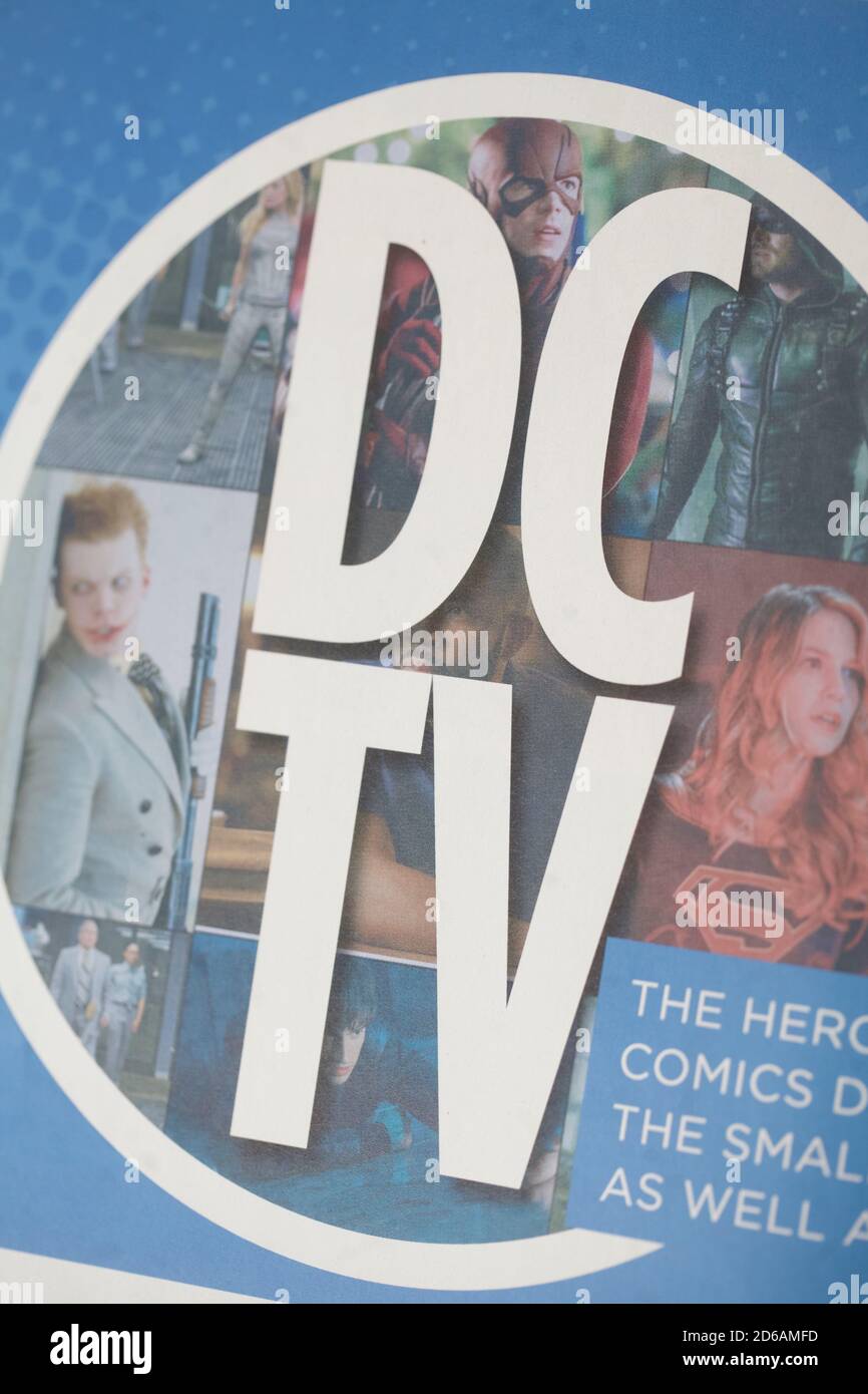 Magazinseite mit DC-Superheros Stockfoto