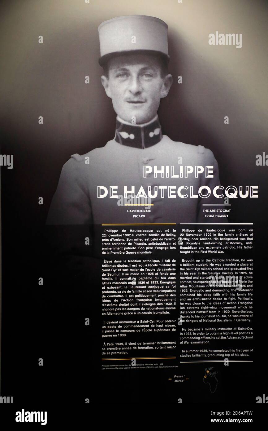 Portrait und Einführung des Free-France General Philippe de Hauteclocque in Musée de la Liberation de Paris - Musée du General Leclerc - Musée Jean Moulin.Paris.Frankreich Stockfoto