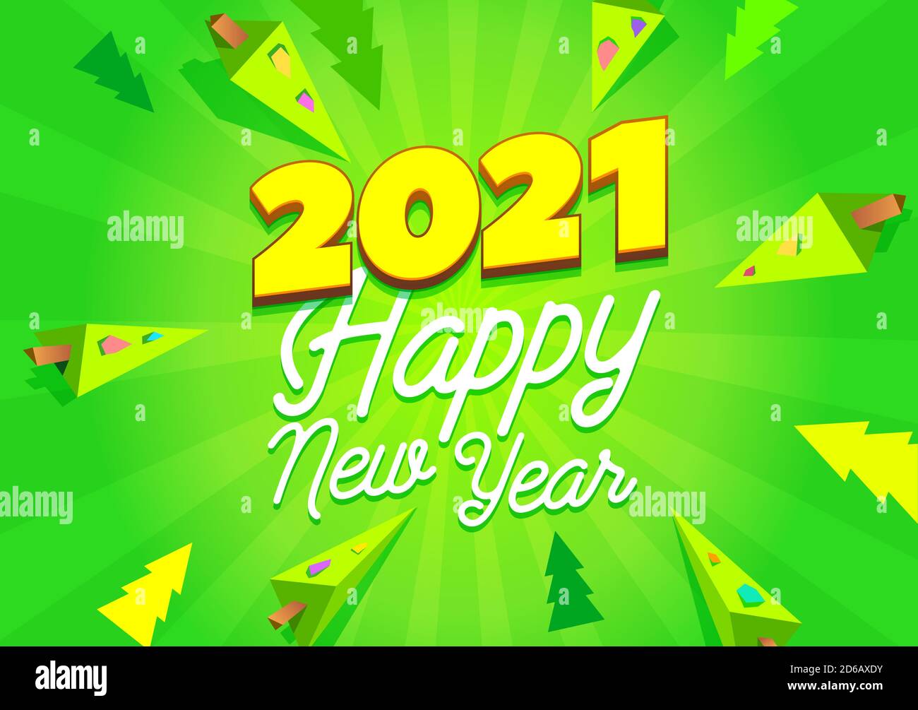 2021 Frohes Neues Jahr Banner. Event 2021 Poster Gruß Vektor Design Vorlage. Frohes neues Jahr 2021 grün Gruß Hintergrund Stock Vektor