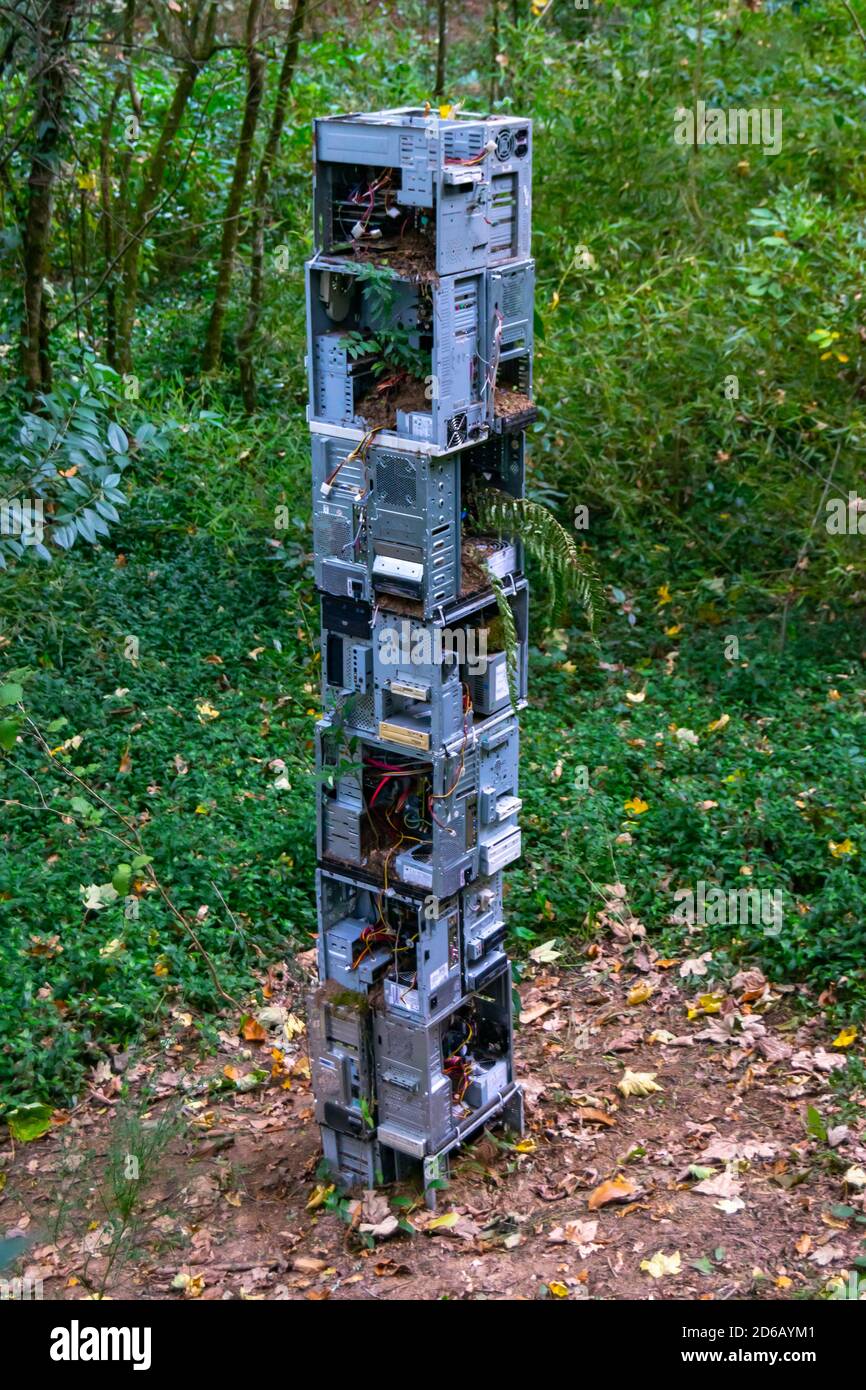 Nicolas Lamas Computer und Pflanzen simbiose Skulptur Stockfoto