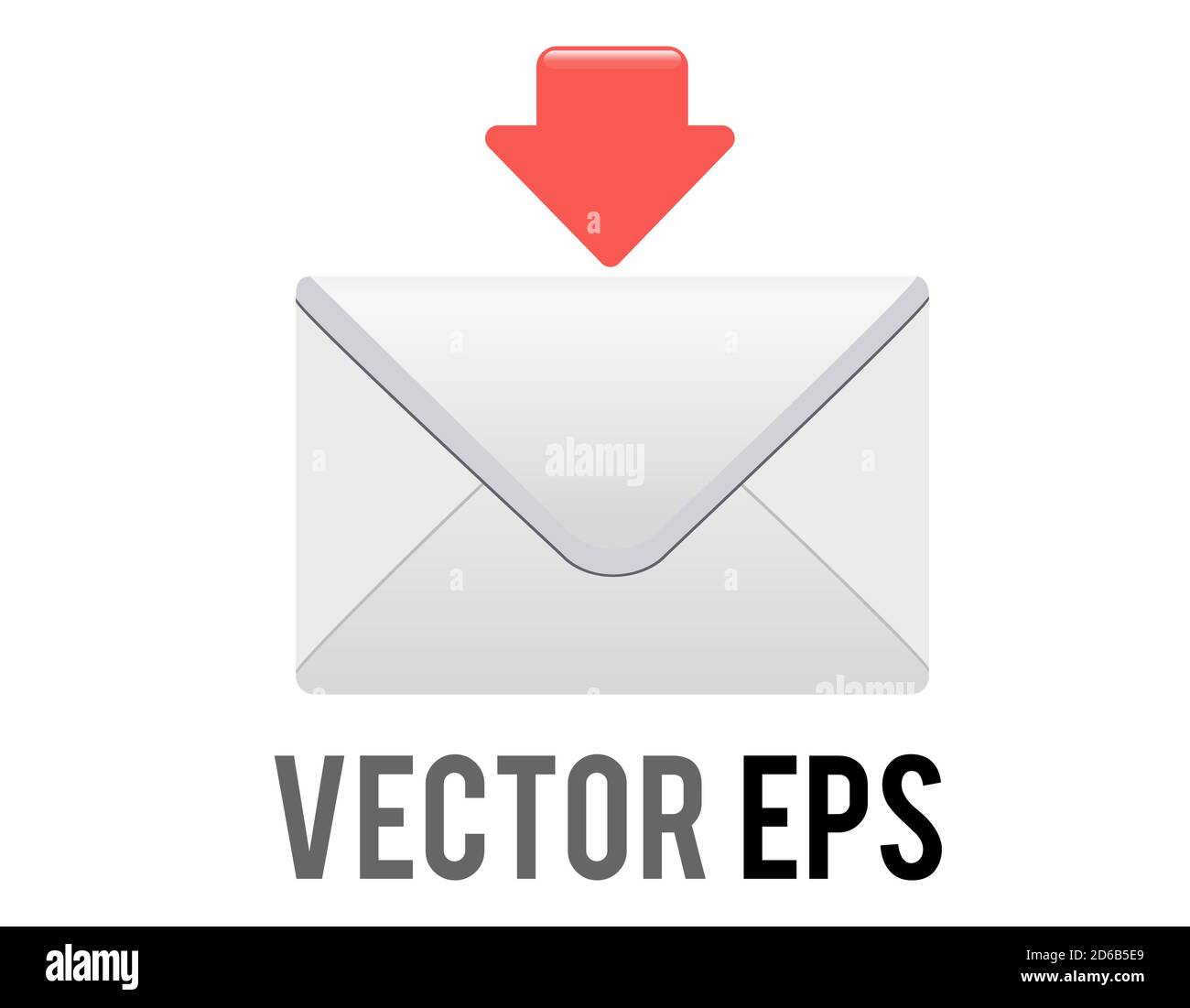 Die isolierte Vektorrückseite aus weißem Umschlag mit nach unten rotem Pfeil-Symbol, repräsentieren Download, Direktnachrichten oder Mail im Allgemeinen. Stock Vektor