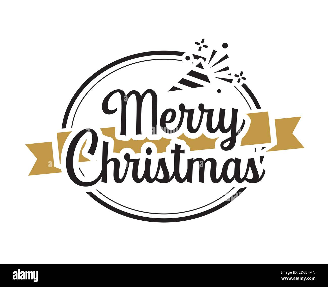 Fröhliche weihnachten Typografie Label mit Symbolen Design-Set. Verwenden Sie für Aufkleber, Abzeichen, Kunsthandwerk, Grußkarte. Stock Vektor