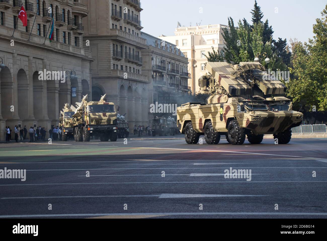 Luftverteidigungseinrichtungen der Aserbaidschanischen Armee. Mehrere Raketenwerfer. Baku-Aserbaidschan: 15. September 2018. Stockfoto