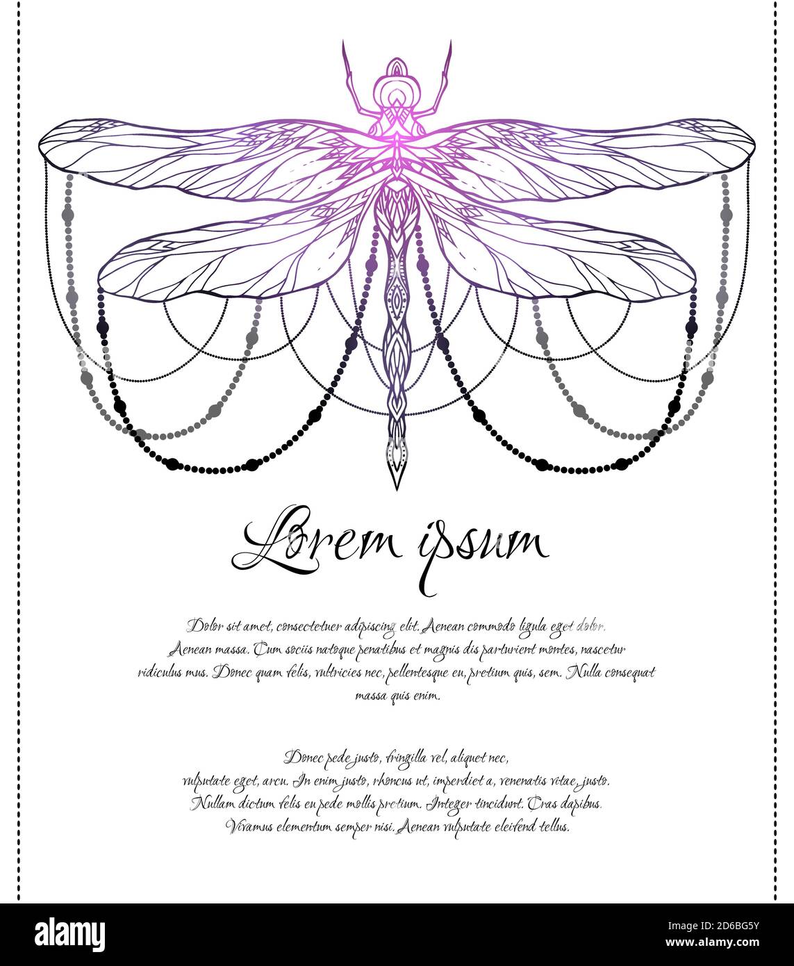 Vertikale Karte mit spirituellem Libellenmuster mit Perlen und Platz für Text. Magische Vorlage für Einladungen, Karten, Banner und Ihre Kreativität Stock Vektor
