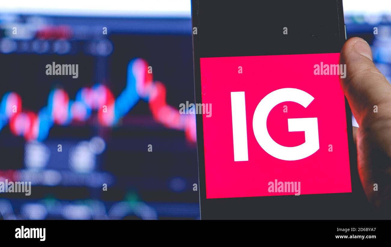 IG Trading App Smartphone Aktienkurse Trader Broker arbeiten in Börse Stockfoto