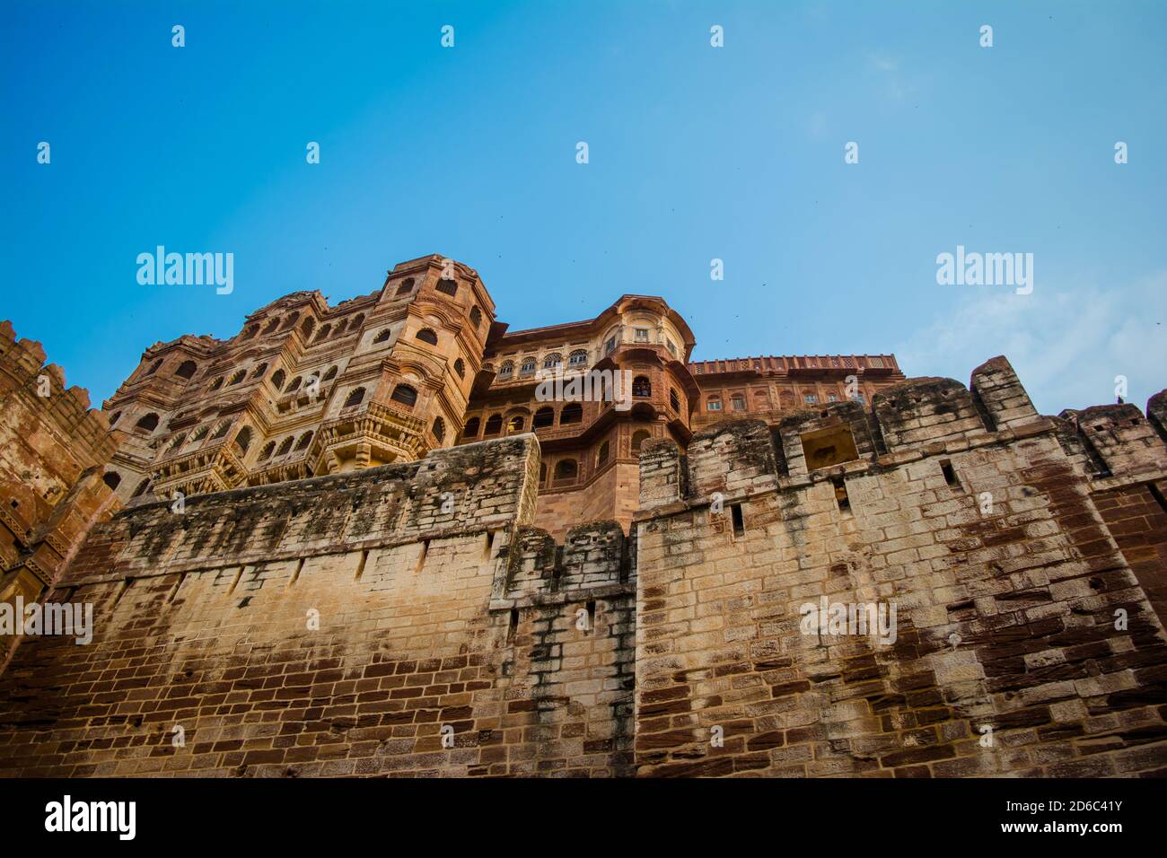 Mehrangarh oder Mehran Fort, in Jodhpur, Rajasthan gelegen, ist eine der größten Festungen in Indien. Stockfoto