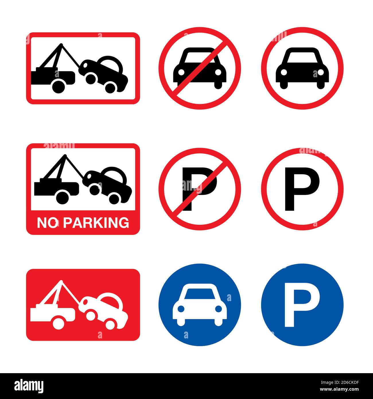 Kein Parkvektorschild, Parkplatz verboten Design-Set Stock Vektor