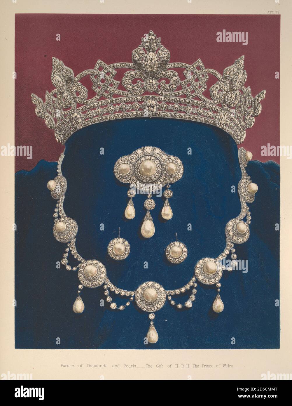Ein Denkmal für die Hochzeit von S.K.H. Albert Edward Prince of Wales und S.K.H. Alexandra, Prinzessin von Dänemark, 1863. [Parure of Diamonds and Pearls...die Gabe von S.R.H. dem Prinzen von Wales]. Stockfoto