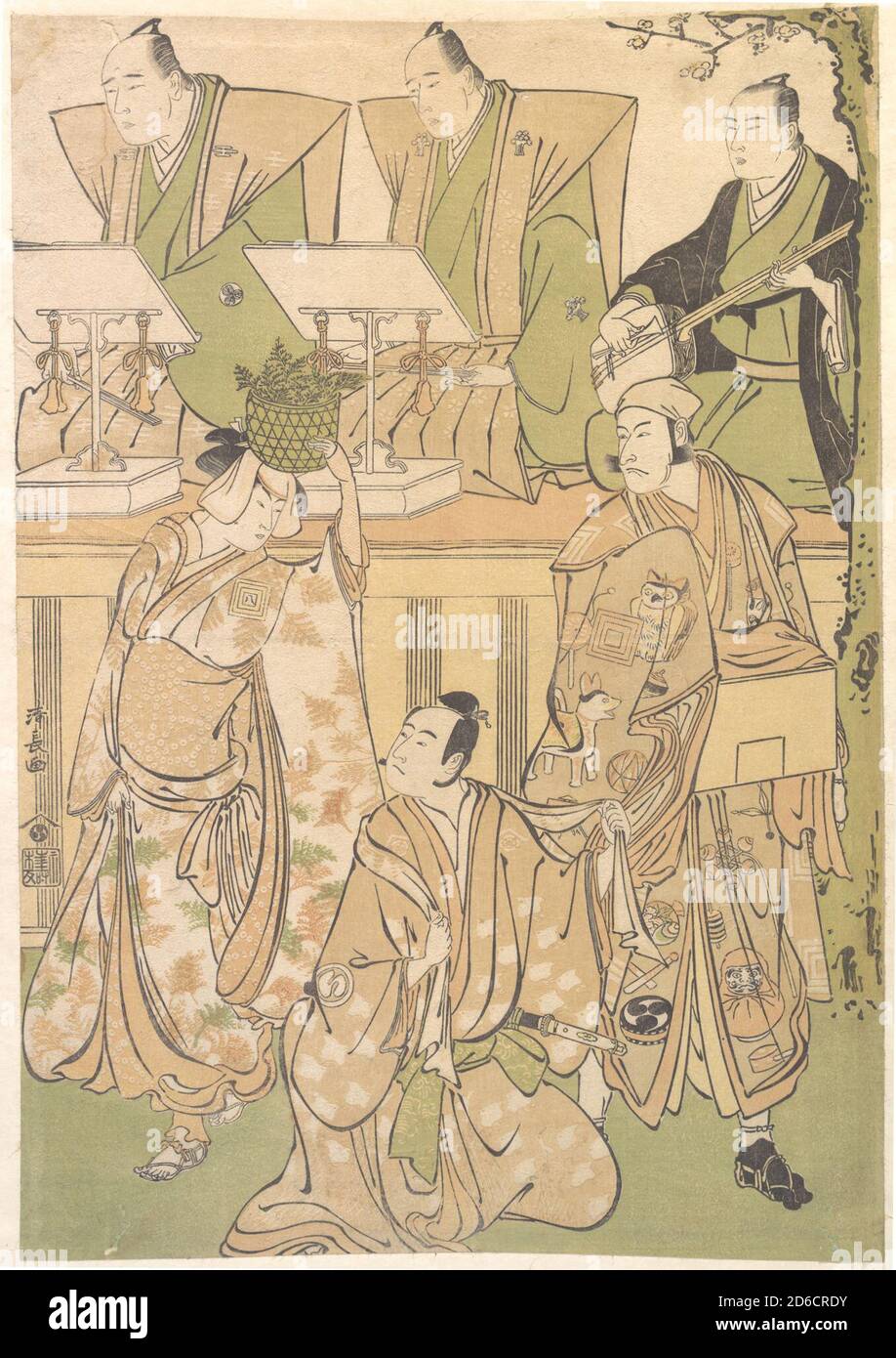 Ichikawa Danjuro Fünfte als Kyo no Jiro verkleidet als Dekuroku byoe der Stree Puppentheater-Showman, ca. 1788. Stockfoto