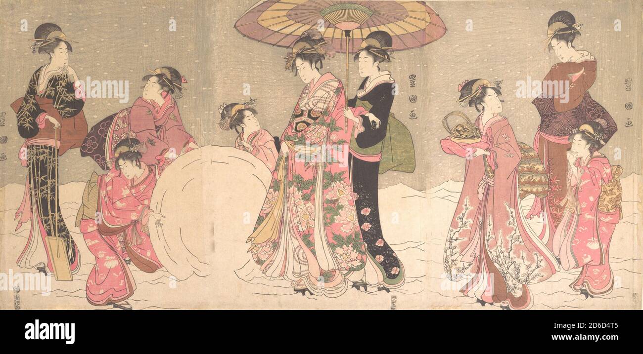 Kurtisanen und Begleiter machen einen Riesenschneball, ca. 1796. Stockfoto