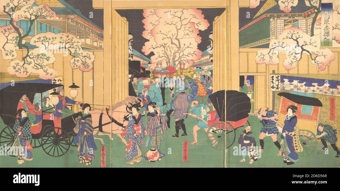 Kirschen in der Nacht in New Shimabara, 19. Jahrhundert. Stockfoto Kirschen in der Nacht in New Shimabara, 19. Jahrhundert. Stockfoto