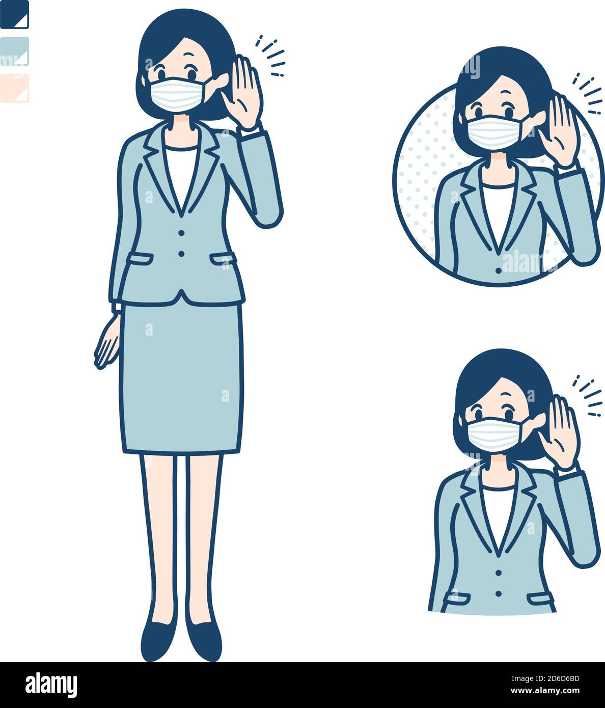 Geschäftsfrau trägt eine Maske mit Listening Bilder. Es ist Vektorgrafik, so ist es einfach zu bearbeiten. Stock Vektor