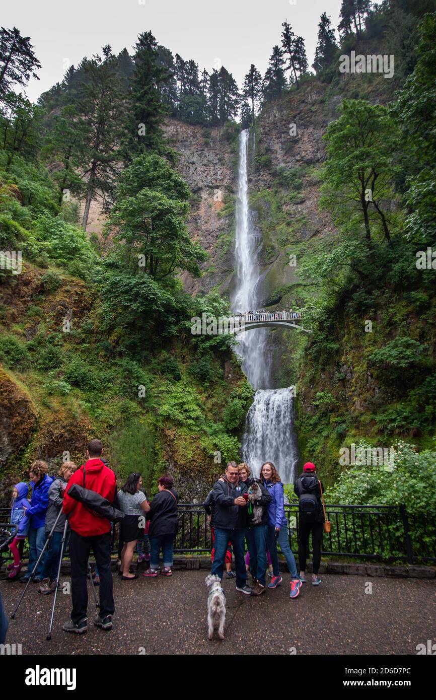 Touristen besuchen die Wasserfälle östlich von Portland, Oregon entlang des Columbia River Stockfoto