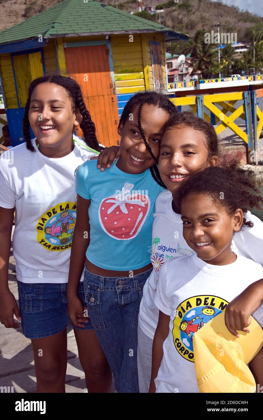 Lächelnde Kinder, Isla de Providencia, Kolumbien Stockfoto