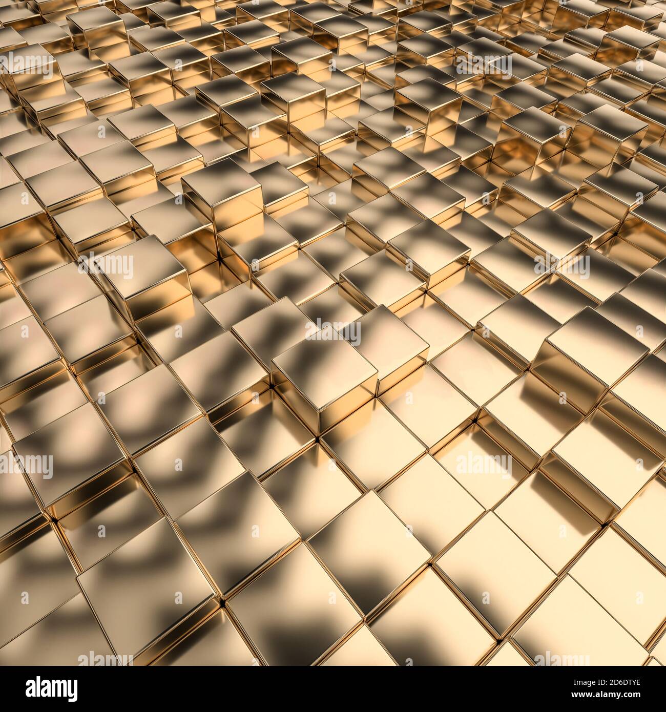 Geometrischer Hintergrund mit goldfarbenen Mosaikwürfeln. 3d-Rendering. Stockfoto