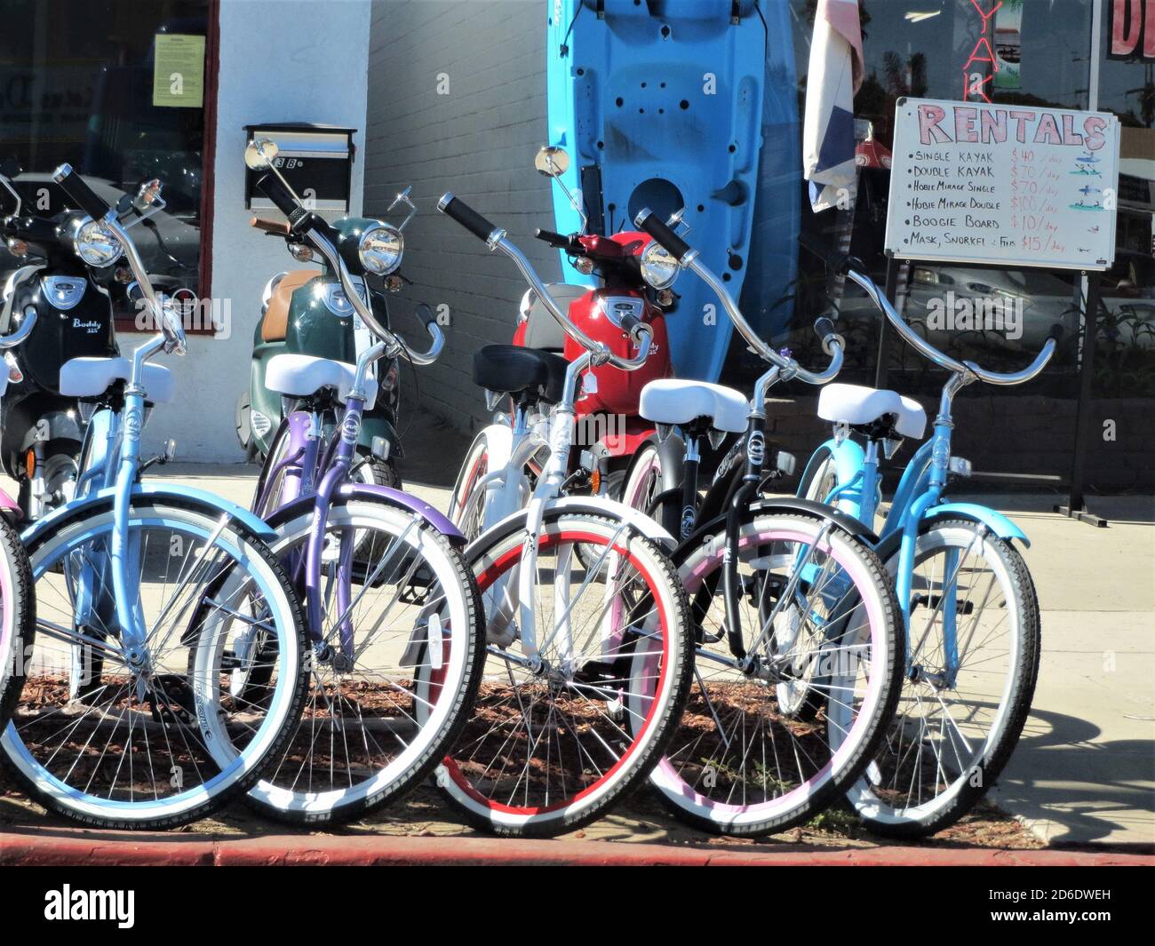 Fahrrad zur Miete in San Diego Strand Stockfoto