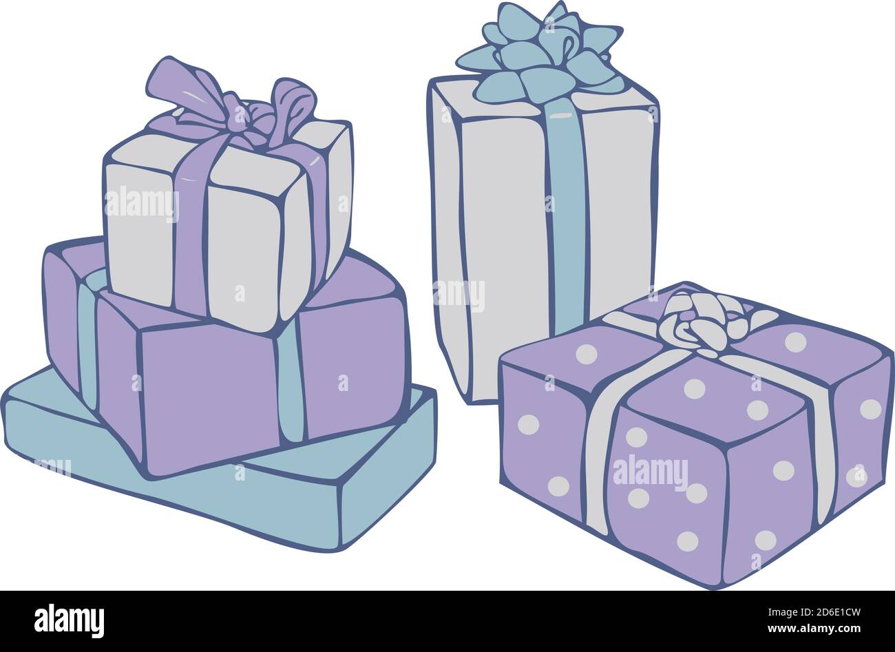 Vektor Stillleben mit bunten Geschenk-Boxen isoliert auf weißem Hintergrund. Gitfs Konzept für das neue Jahr. Stock Vektor