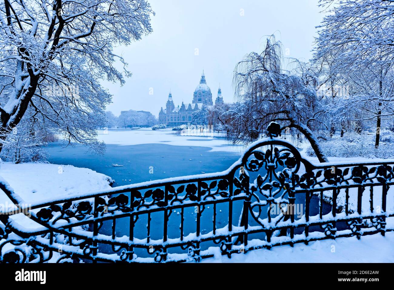 Neues Rathaus im Winter, Hannover, Niedersachsen Stockfoto